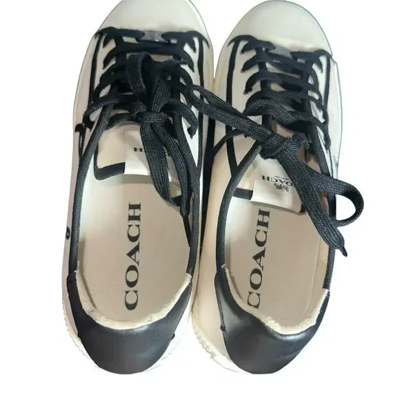 Coach FG3846 Logo Canvas Sneakers Women’s Sz 9B White Black Lace Up Casual Shoes - Picture 9 of 15